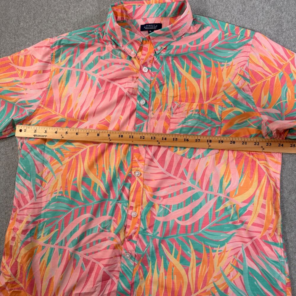 Simply Southern Tropical Button Down Shirt men's XL Short Sleeve Pink Green Palm - Picture 7 of 9